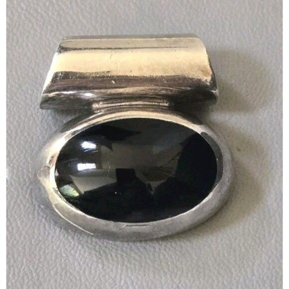 Vintage 925 Maxico Large Oval Black Onyx Pendent (8.5 grams) - Picture 3 of 8